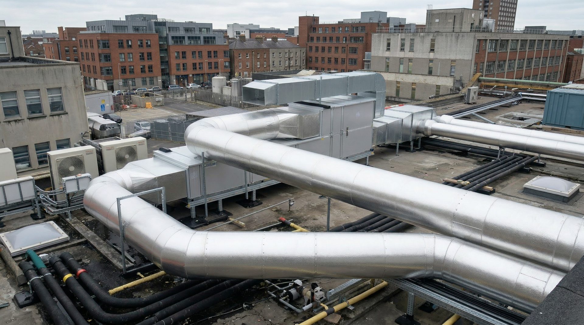 Aluminium jacketed pipework and HVAC ductwork — sheet metal cladding contractors Dublin