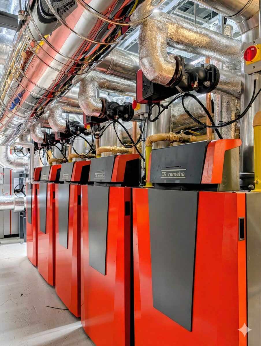 Remeha boiler plant room with insulated pipework — Alumitherm Assist Ltd